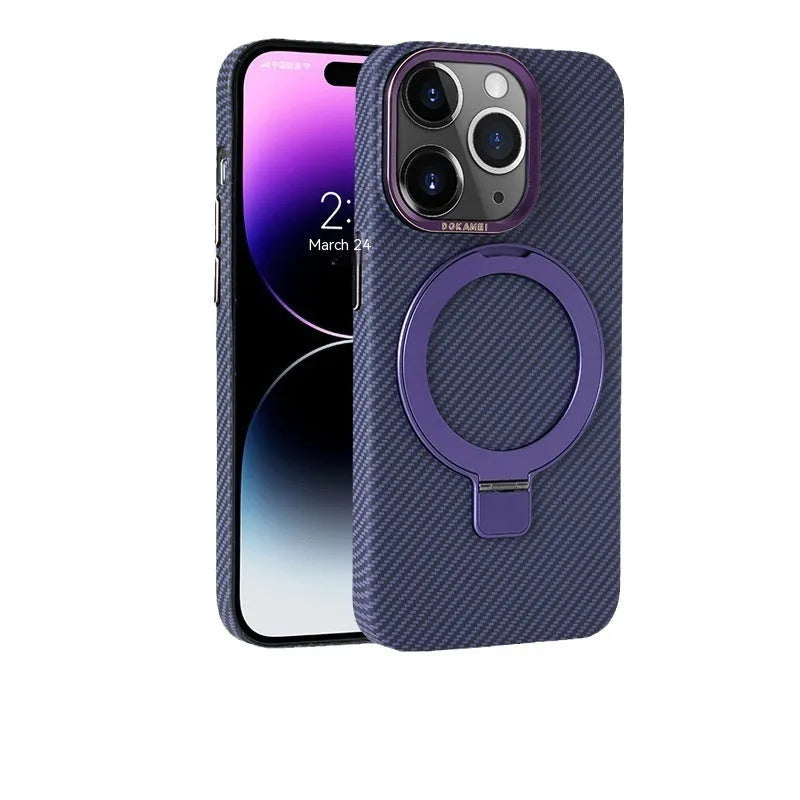 Carbon fibre phone case with magnetic bracket for Apple iPhone in graphite black