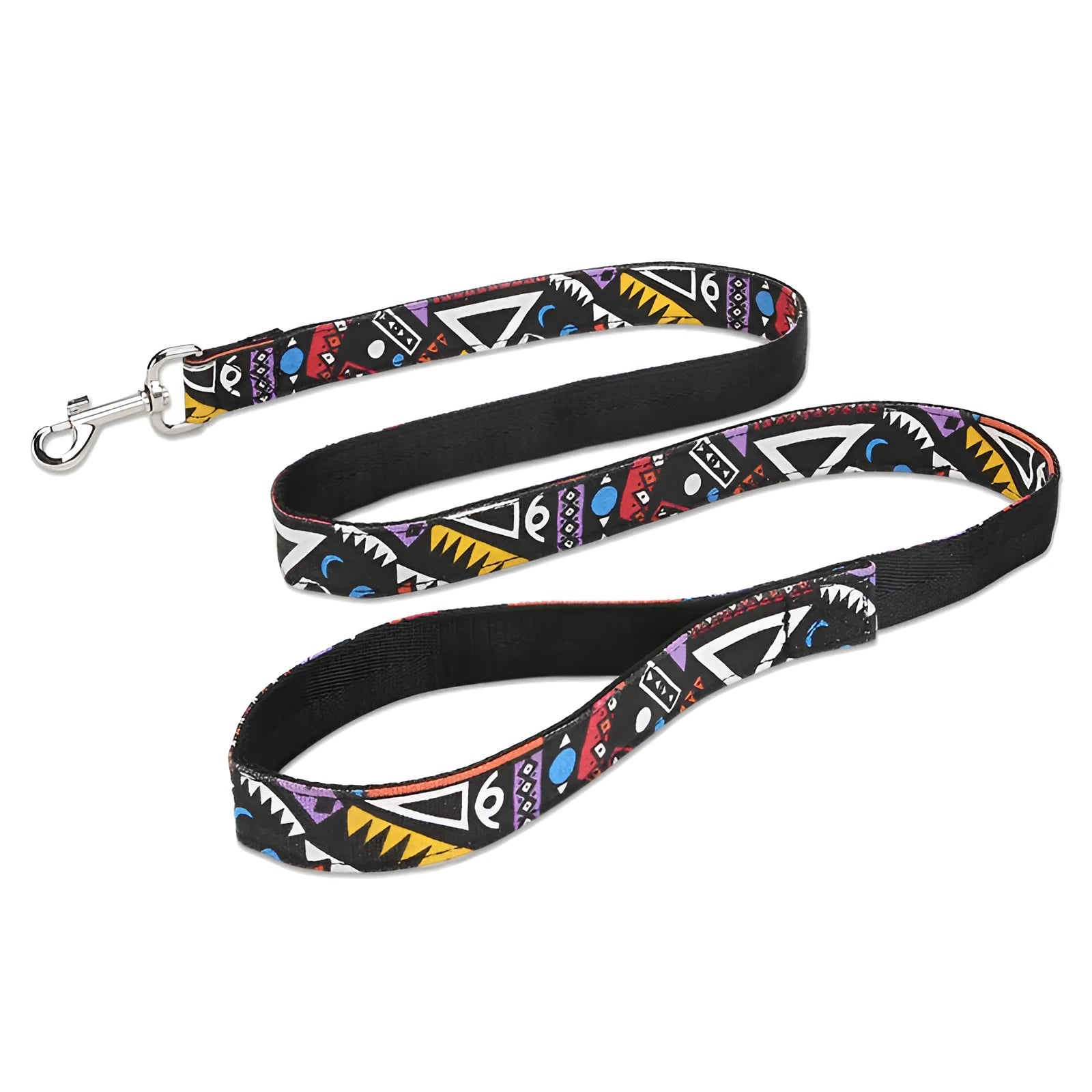 Black plaid stripe pet traction rope with hand loop, measuring 120cm long.