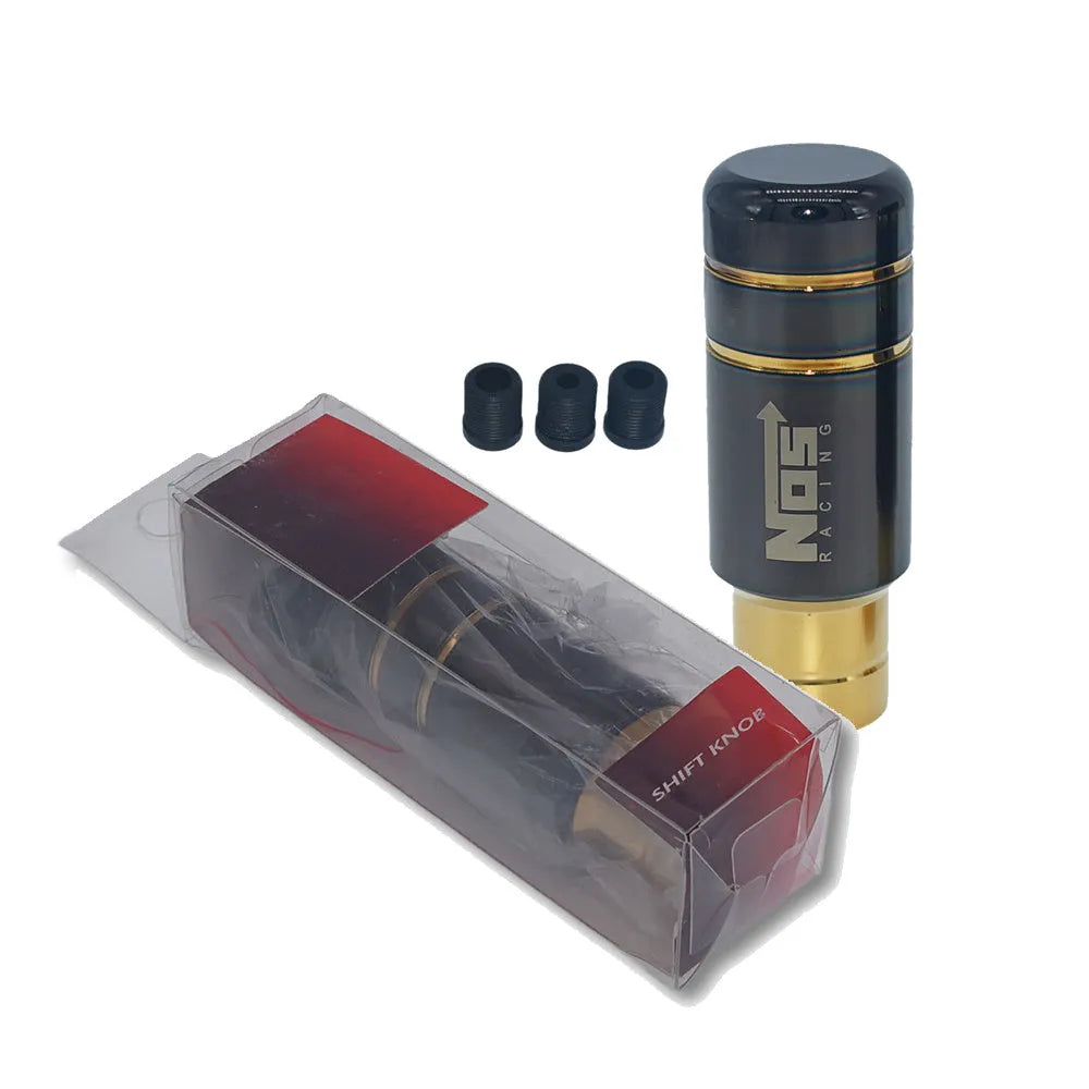 Roasted blue stainless steel car gear shift head with three black rubber installation sleeves