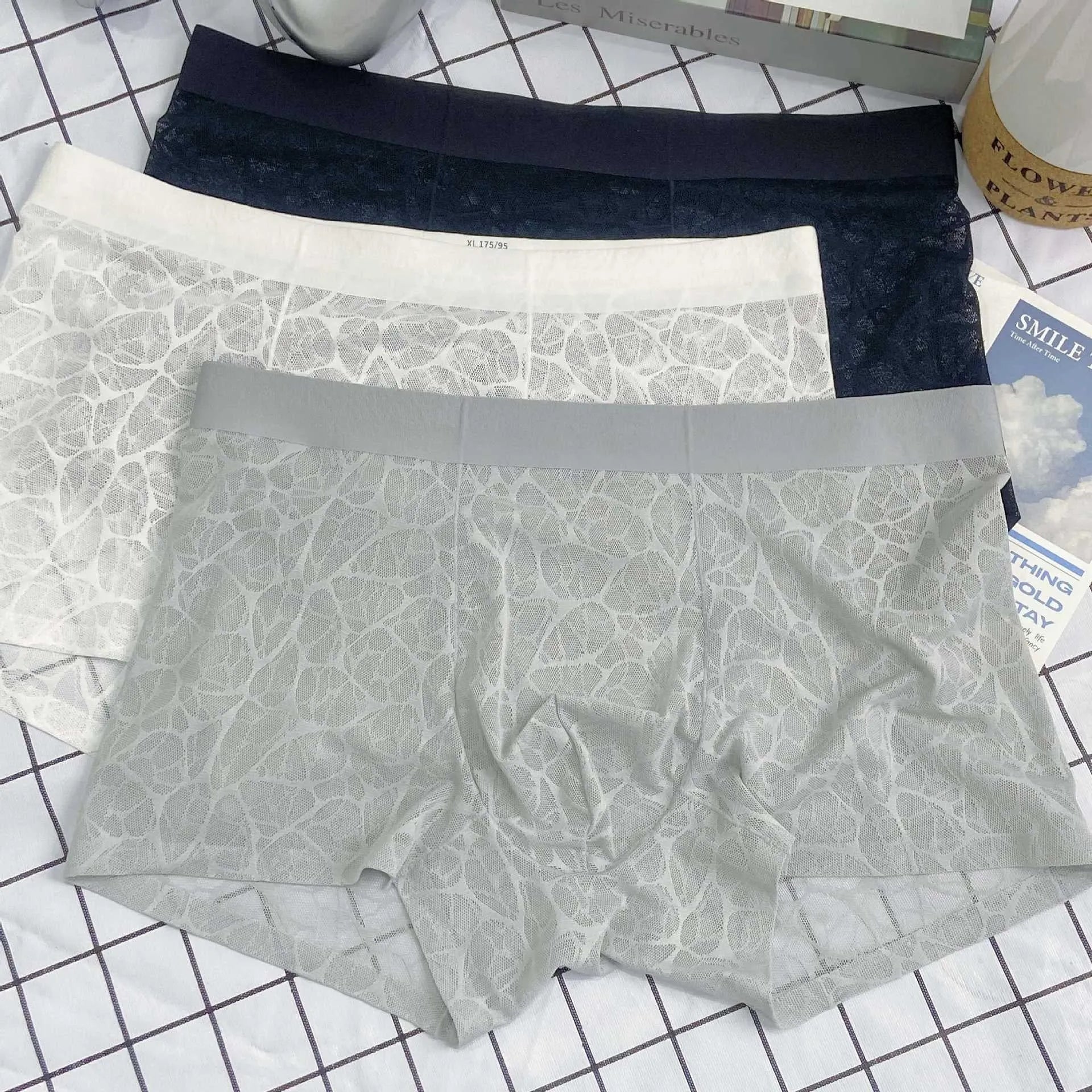 Thin lace leopard jacquard pattern men's underwear shorts in five colours