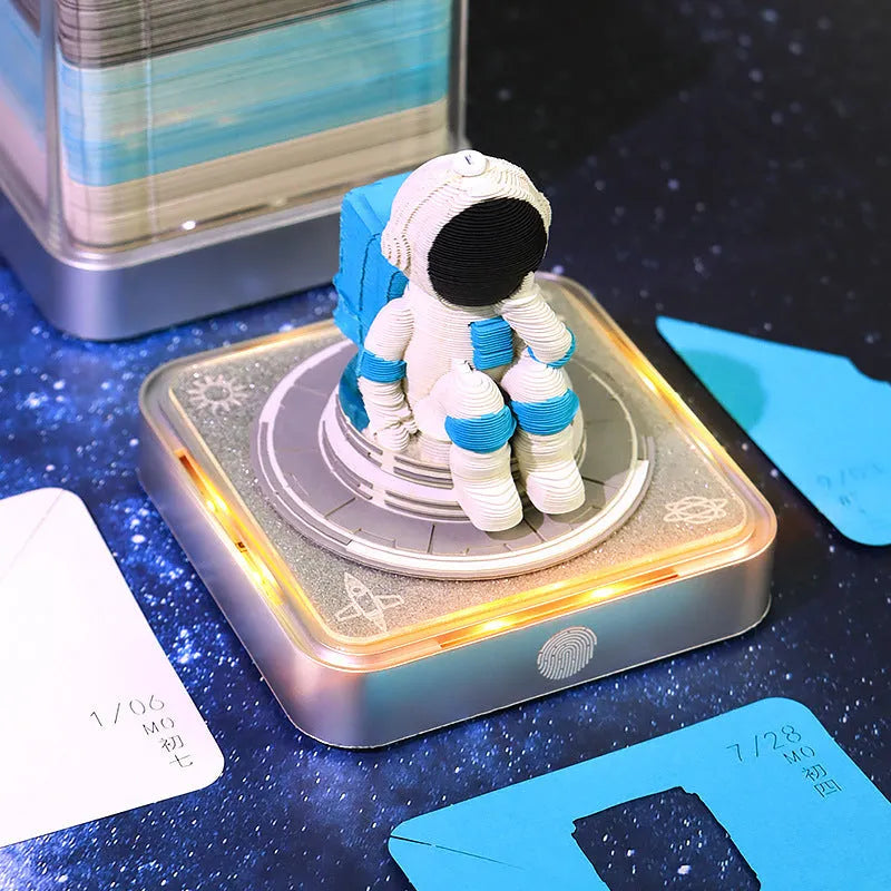 Creative 3D sticky notes 2026 paper carving calendar Space Walker Chinese classical style on desk
