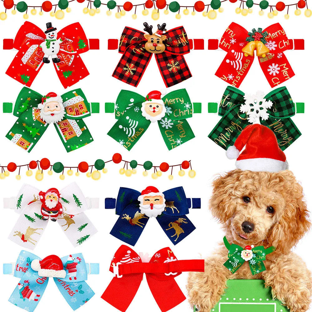 Red and green Christmas bow tie pet accessory for dog or cat collar with British style design