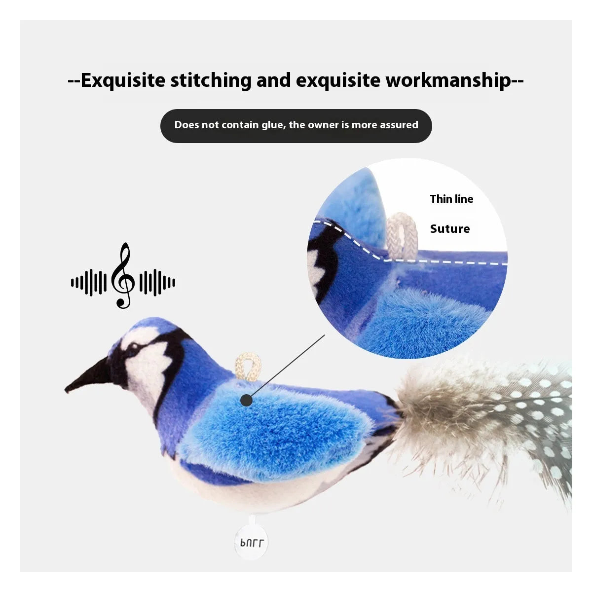 Bird simulation cat plush toy in four colour variations: colourful bird, sparrow, blue kingfisher, yellow bird