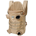 Khaki polyester pet medium dog backpack with two size options M and L on a neutral background
