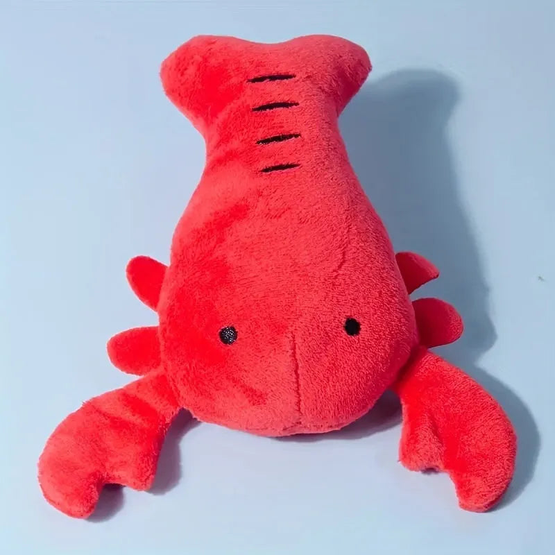 Red plush lobster dog toy with squeaker for small and medium dogs