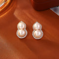 Freshwater pearl leaf stud earrings in rose gold, gold or silver with zircon inlay and copper base