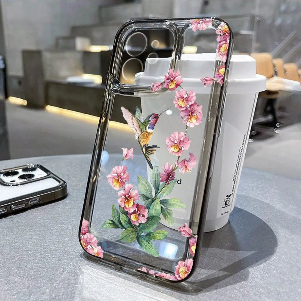 Flower Magpie fine hole all-inclusive TPU phone case for iPhone in transparent finish