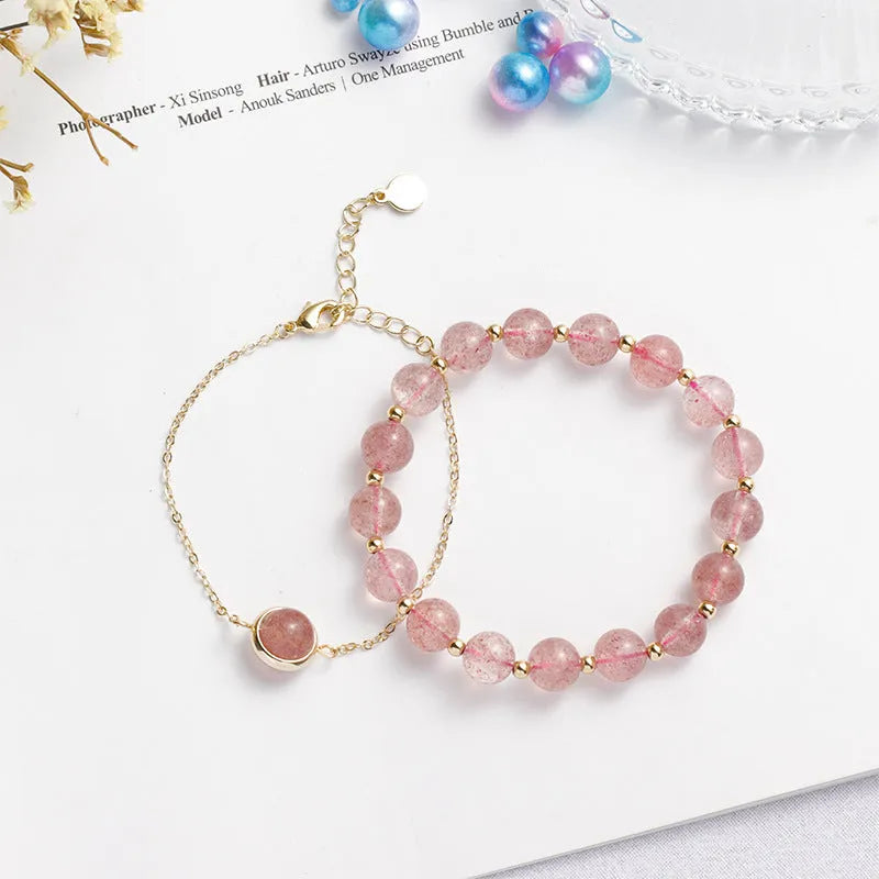 Double-layer women's bracelet with crystal beads and lucky charms in gold electroplated finish