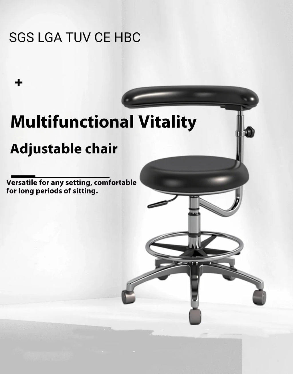 Black leather dental chair with electric lift mechanism for dental surgeries