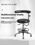 Black leather dental chair with electric lift mechanism for dental surgeries