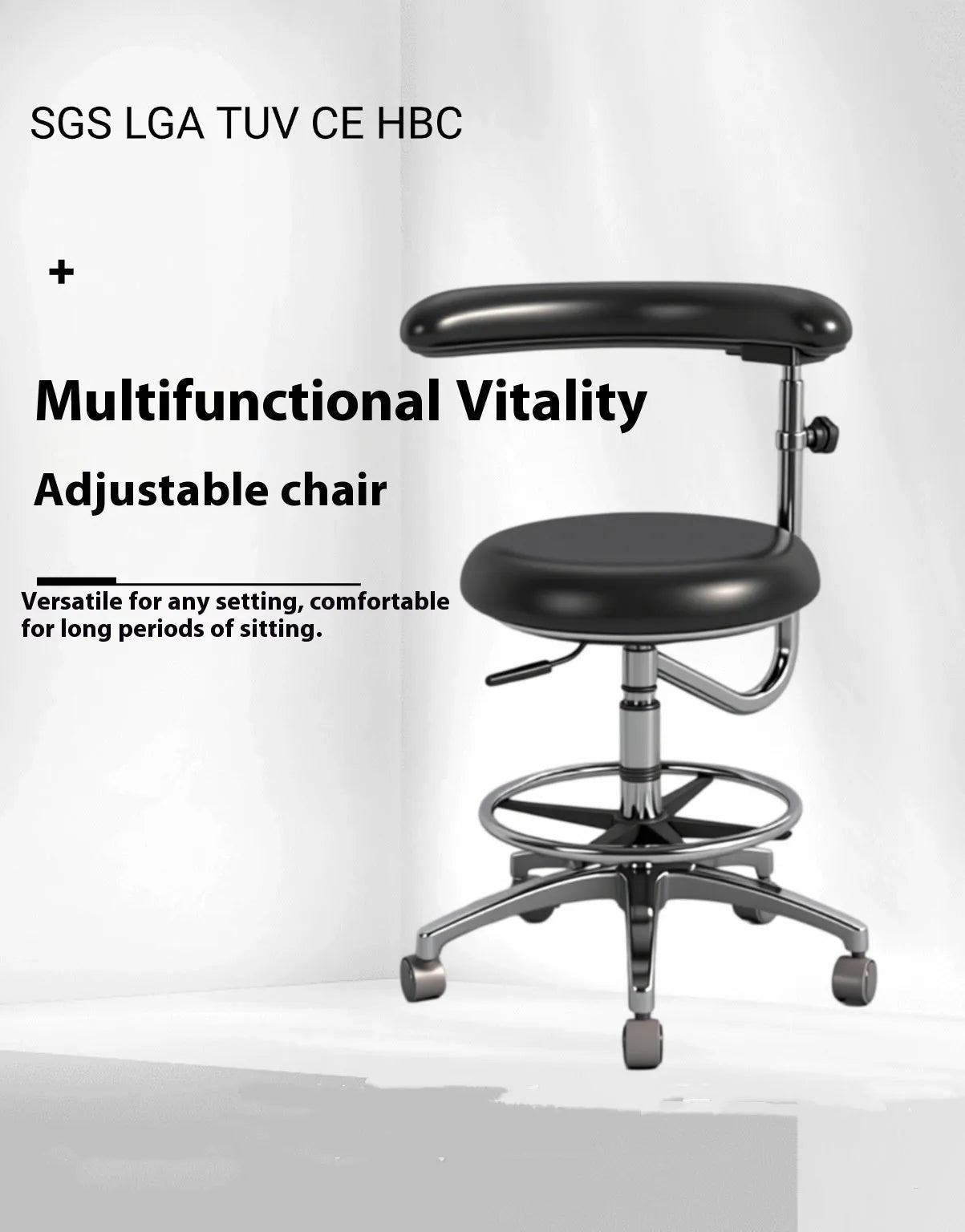 Black leather dental chair with electric lift mechanism for dental surgeries