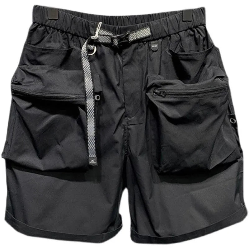 Large size men's work shorts in black with multiple pockets and straight leg design