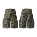 Retro-style workwear shorts with zipper and half elastic waistband in washed cotton fabric