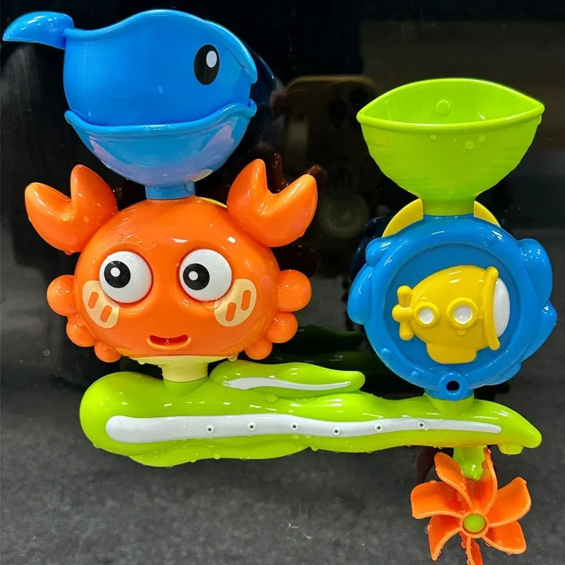 Children crab turntable water toy in yellow and red plastic for bath shower play