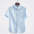 Men's square collar linen blend short sleeve shirt in loose cardigan style available in multiple colours