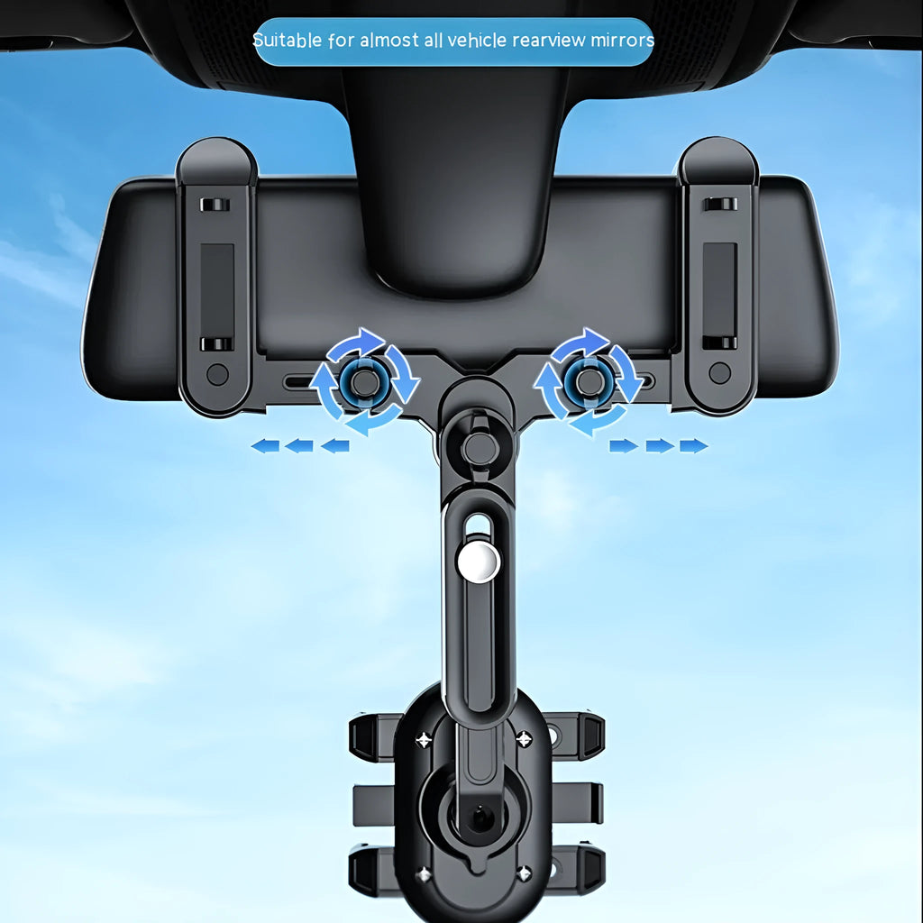 Black ABS universal automobile rear view mirror bracket with a folding rod support mechanism