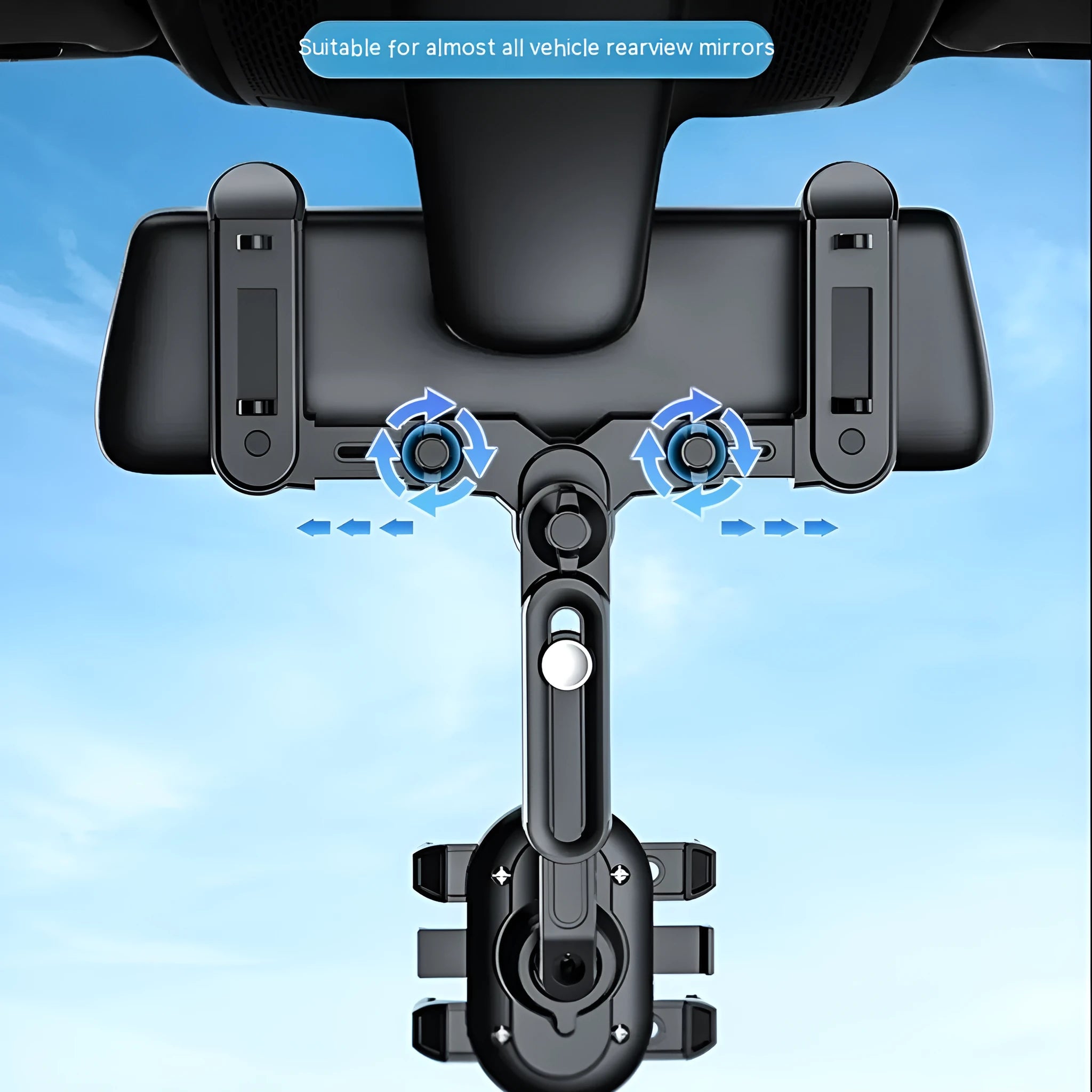 Black ABS universal automobile rear view mirror bracket with a folding rod support mechanism