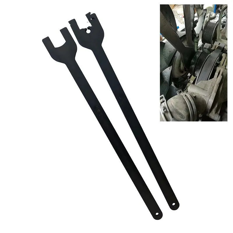 Land Rover fan spanner set with 36mm and holed 40mm alloy steel wrenches.