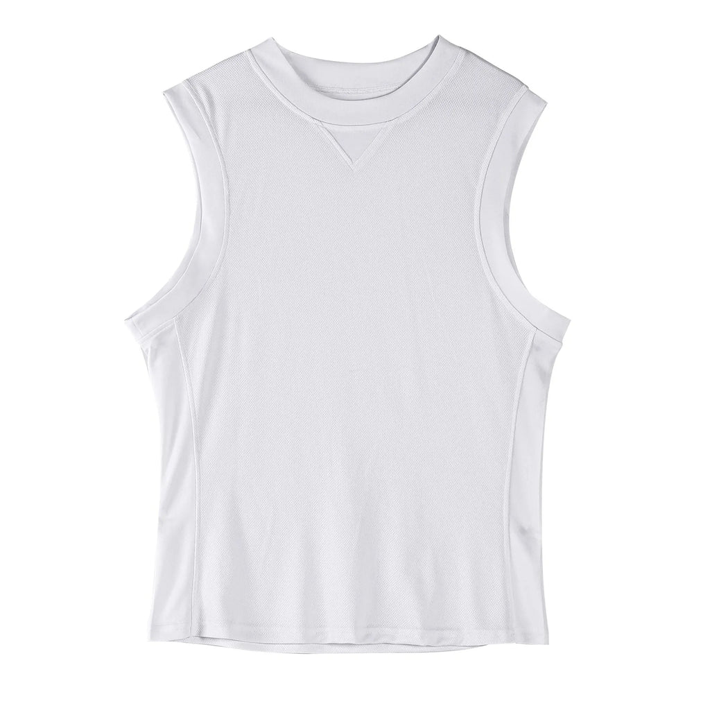 Men's loose fit summer sports vest in white and black colours with chemical fibre blend fabric