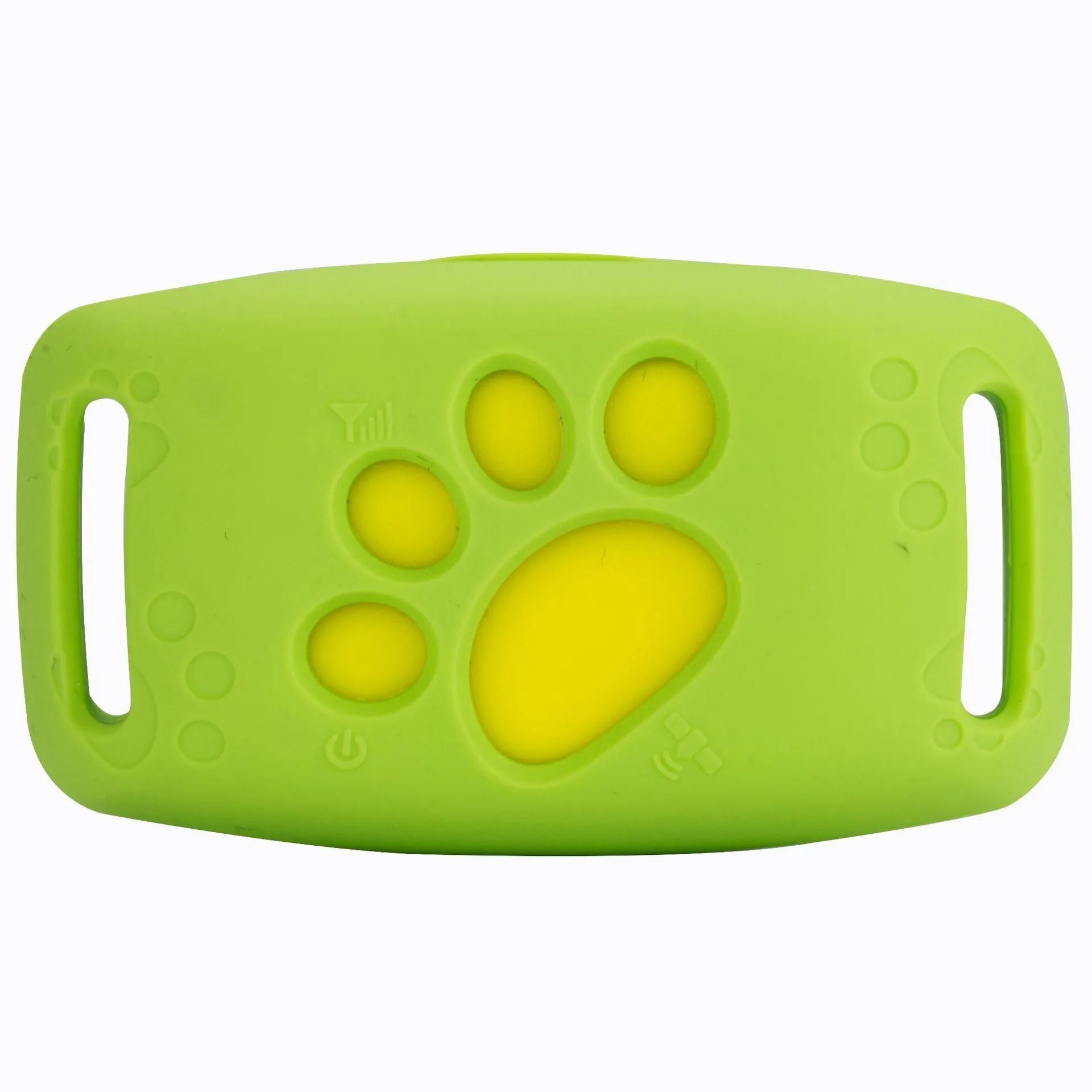 Waterproof GPS pet tracker device in black with yellow accents showing compact 65.5 x 37 x 18.3 mm dimensions