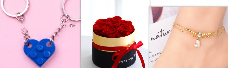 Boxed set of preserved red eternal roses in a luxury gift box for Valentine's Day.