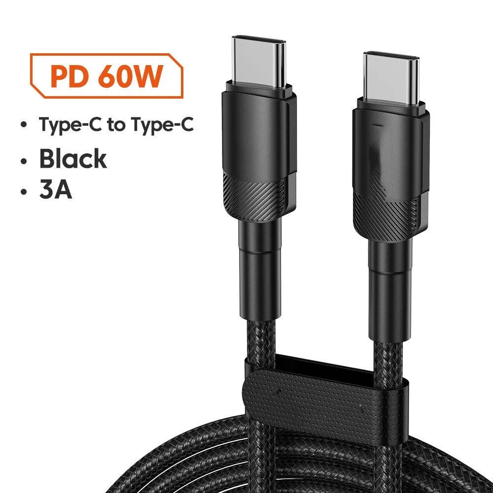 Aluminium alloy woven USB charging cable with 100W PD fast charging in black, blue, purple, or green