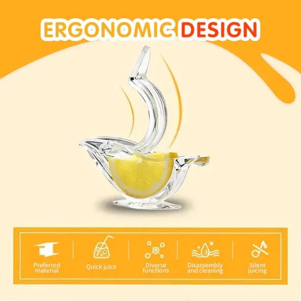Transparent acrylic manual lemon juicer with bird design for fresh citrus extraction