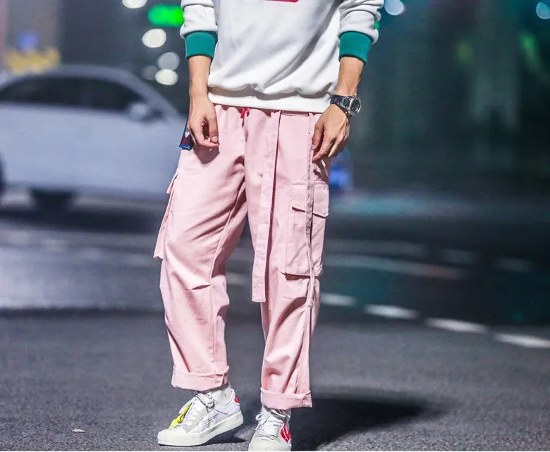 Influx men's Harajuku Hong Kong wind harem pants in black with loose straight-leg cut and waistband