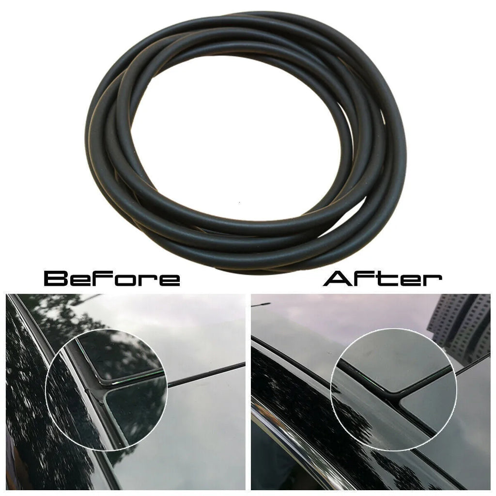 Tesla Model 3 black silicone sunroof seal 285 cm length on white background