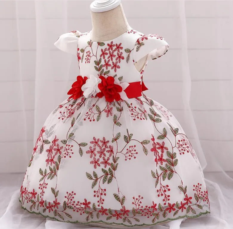 Girls fluffy princess dress in pink with cotton blend fabric and cotton lining, suitable for birthday parties and weddings, sizes 60-90cm.