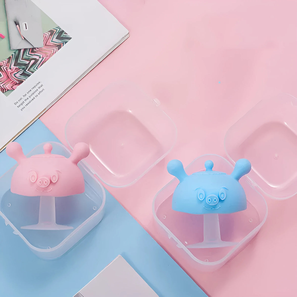 Liquid silicone baby teether for infants over 6 months, single pack, pink or blue colour options