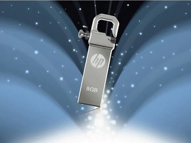 Metal USB flash drive with custom corporate logo, 48.6mm length, on a white background
