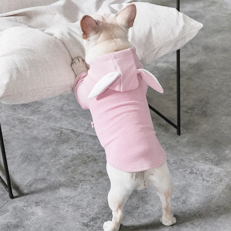 Dog sweater in light grey or pink, spring and autumn pet clothing, sizes S to 3XL with bust and back length measurements