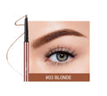 A 15.5 cm long eyebrow pencil in a colour box, available in six shades such as AUBURN and DARK BROWN.