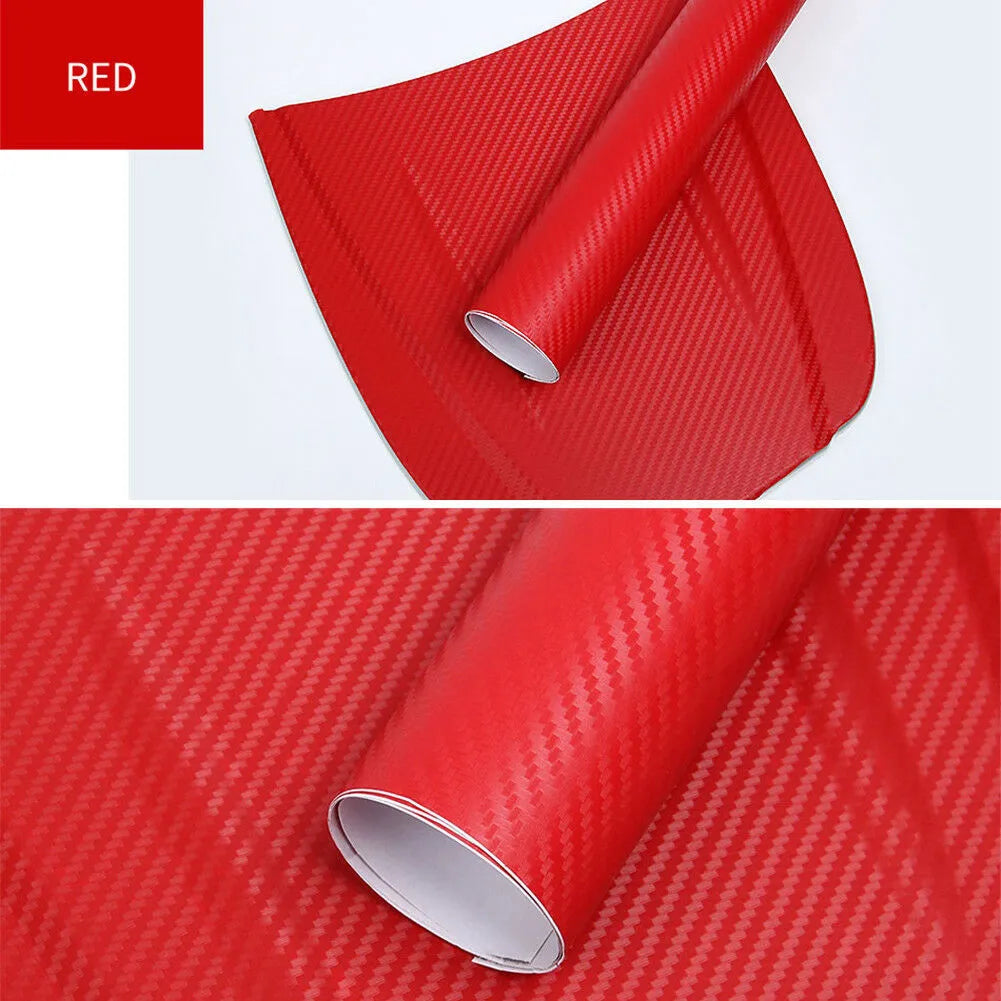 Roll of carbon fibre pattern vinyl sticker measuring 30cm wide, showing colour options for car decoration.