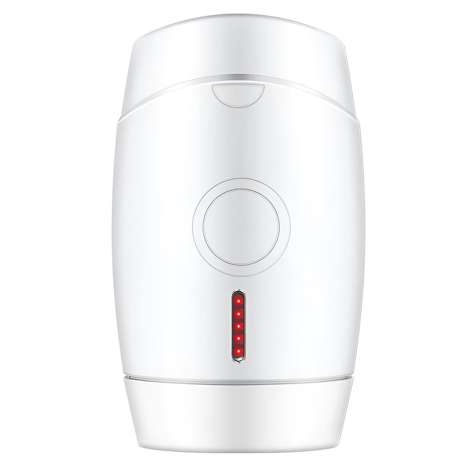 White home laser hair removal instrument with display, shown next to its power adapter and box.
