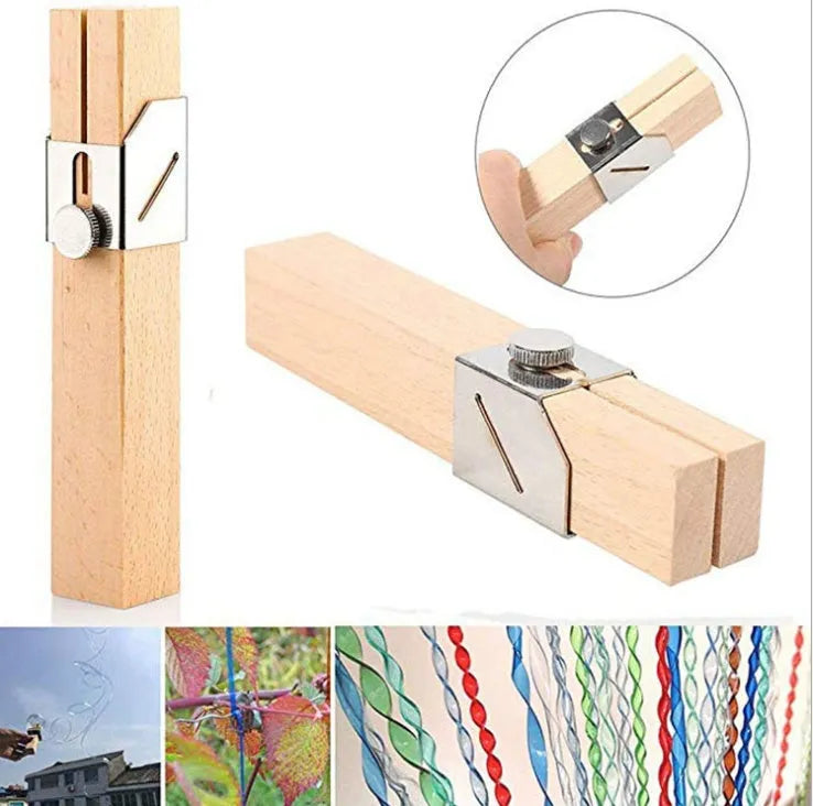 Plastic bottle cutter in log colour, 2.2 by 2.2 by 14 cm, on a table