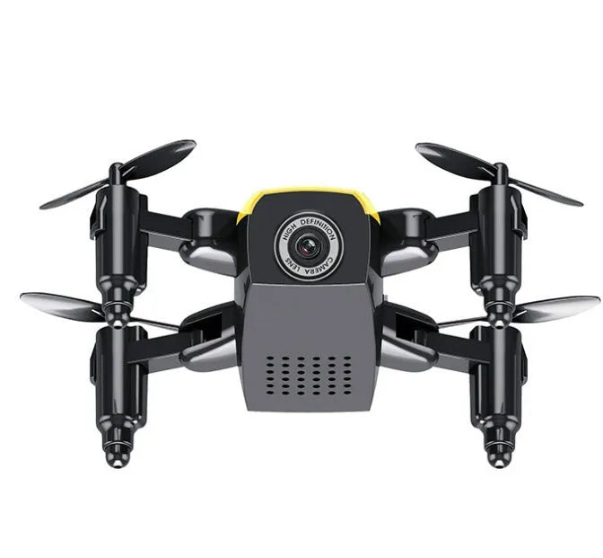 Micro foldable RC drone with 300K WiFi camera in blue, deployed on surface showing foldable arms
