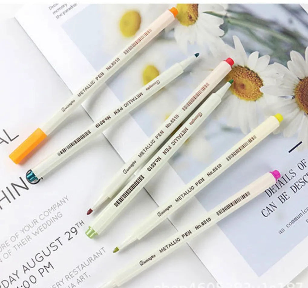 10 paint marker pens set with black, gold, silver, white colours in PP barrel 16.3cm