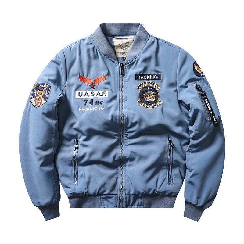 Men's slim-fit stand collar Harley Davidson retro style cotton-padded motorcycle coat with embroidery