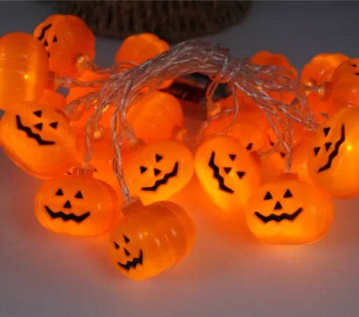 Halloween LED string lights with pumpkin and ghost decorations on 1.2 metre waterproof battery-powered string