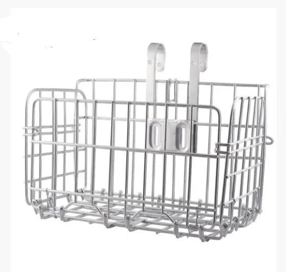 Folding steel bicycle basket in black finish with dimensions 32.5x20x22 cm for mountain road and folded bikes