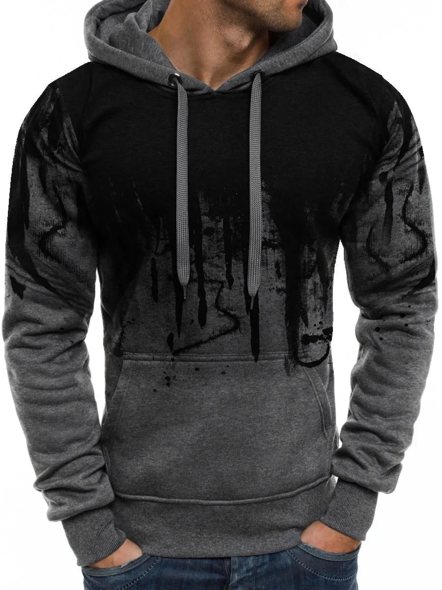 Men's hoodie sweater in grey, long sleeves, 90% polyester fibre, casual pullover style, sizes S to 3XL
