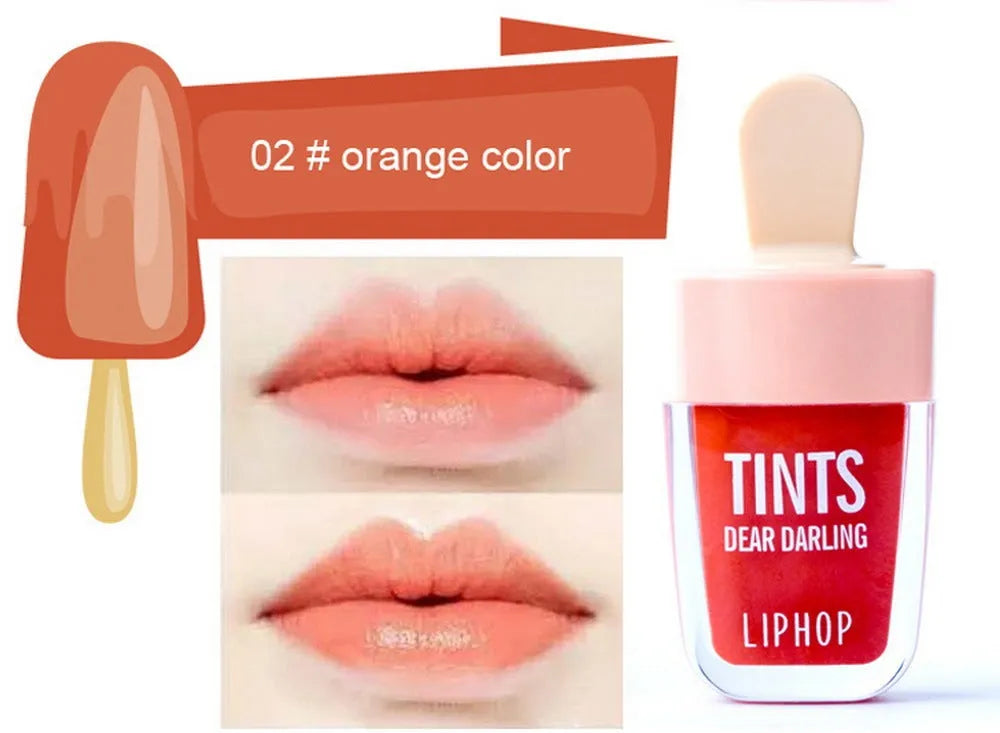 NOVO Ice Cream Lip Gloss in six colours: Orange, Peach, Watermelon. Waterproof, long-lasting liquid lipstick. 4.5ml tube.