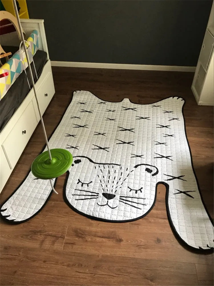 Cotton baby play mat in white tiger style, kids carpet available in 130x190cm or 100x140cm