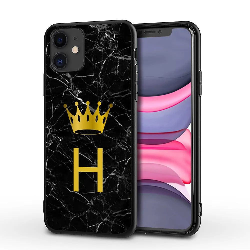 Marble TPU mobile phone case with solid colour and letter design for iPhone 11 series