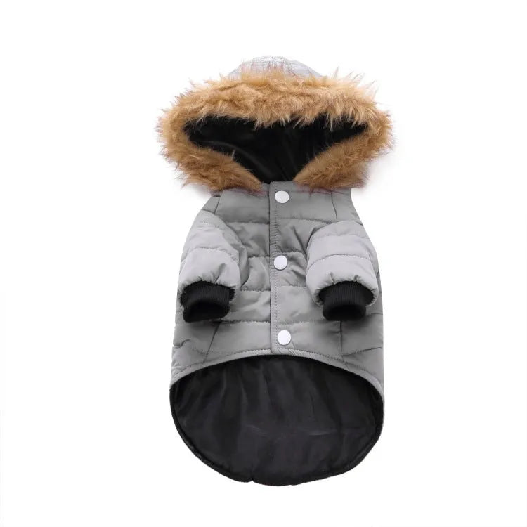 Polyester pet winter clothing in green, grey or red, sizes S M L XL for dogs and cats