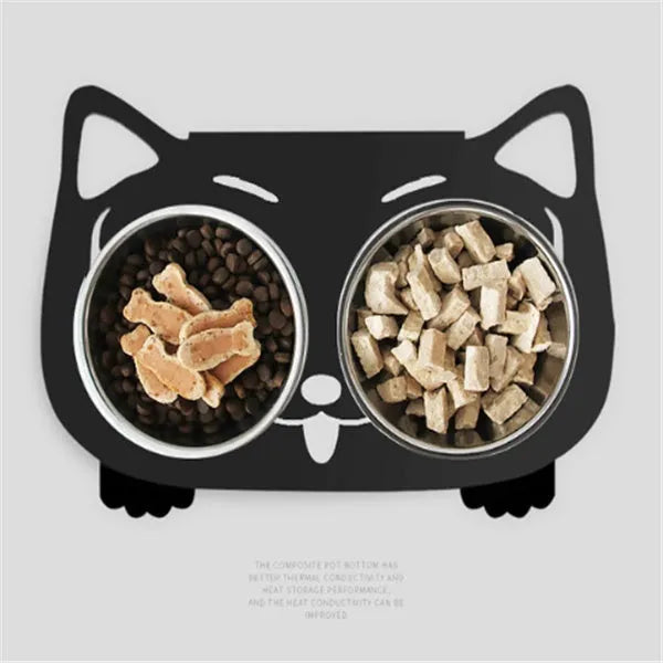 Anti-falling stainless steel cat dog feeding bowl with inclined design, 35x25x80cm, available in black