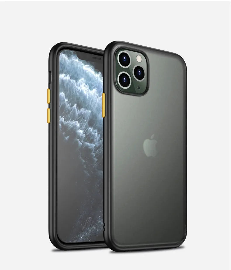 Frosted TPU protective back cover for iPhone 11 with scratch-resistant PC layer and corner airbags