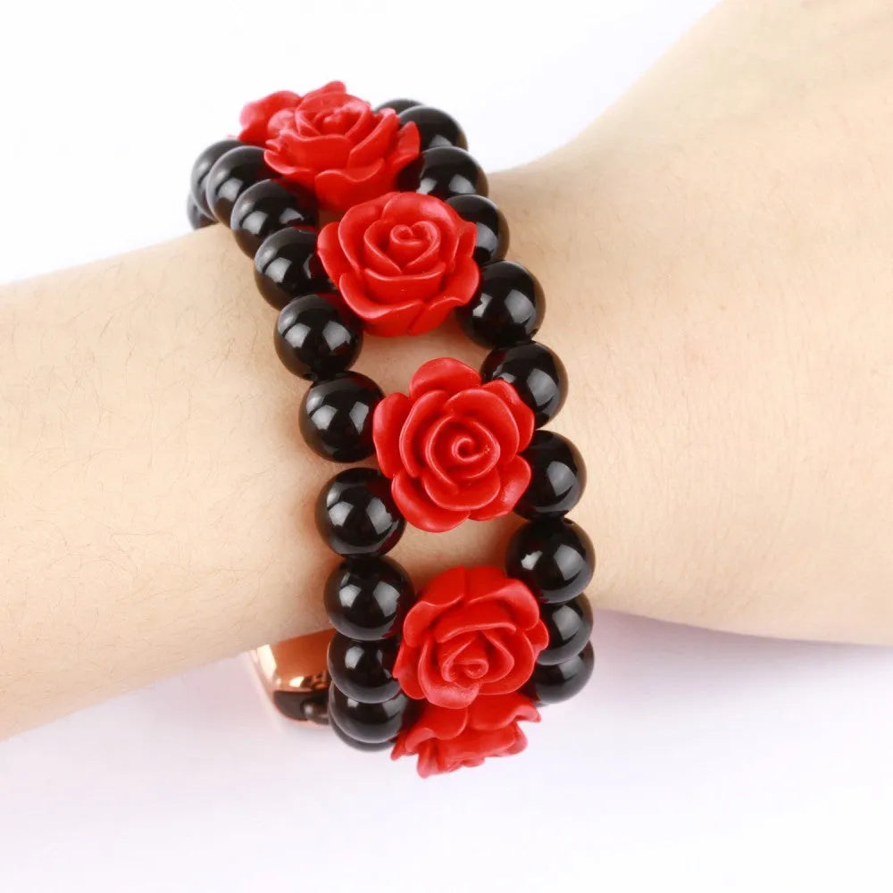 Black onyx carved watch band for Apple Watch 38/40mm and 42/44mm, jewellery style iWatch strap
